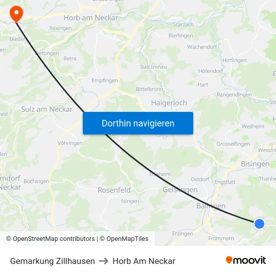 Gemarkung Zillhausen to Horb Am Neckar map