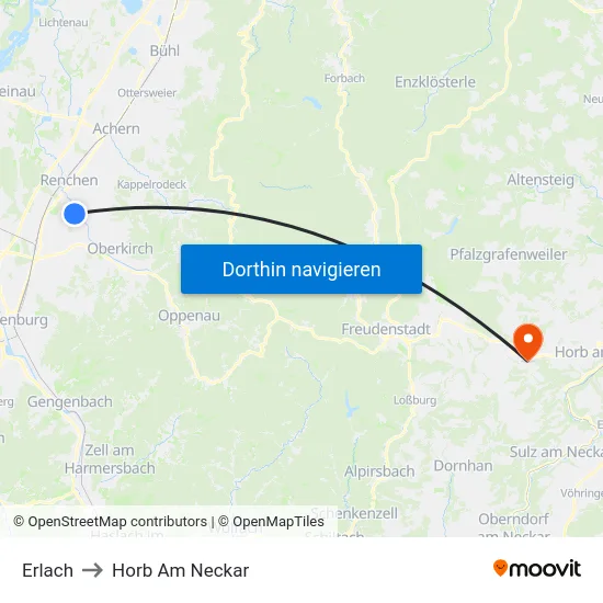 Erlach to Horb Am Neckar map