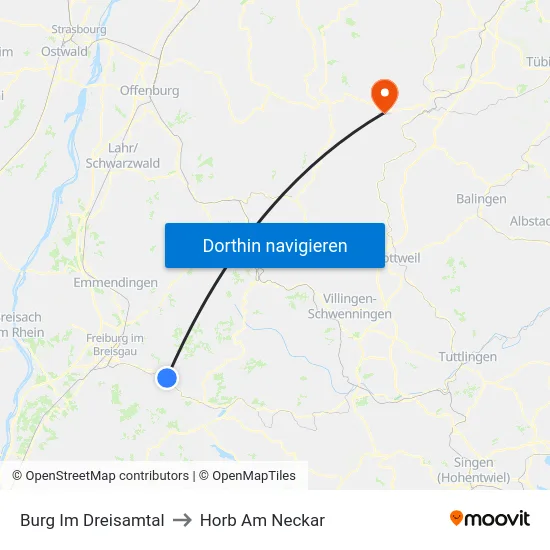 Burg Im Dreisamtal to Horb Am Neckar map