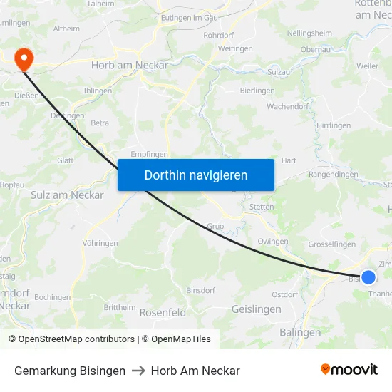 Gemarkung Bisingen to Horb Am Neckar map