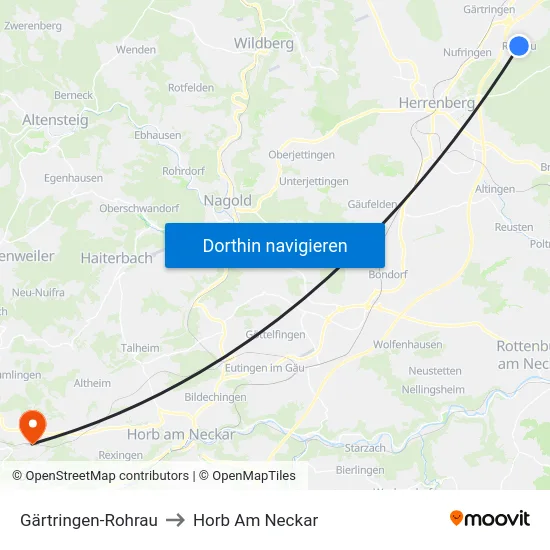 Gärtringen-Rohrau to Horb Am Neckar map