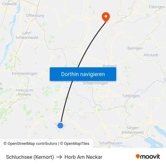 Schluchsee (Kernort) to Horb Am Neckar map