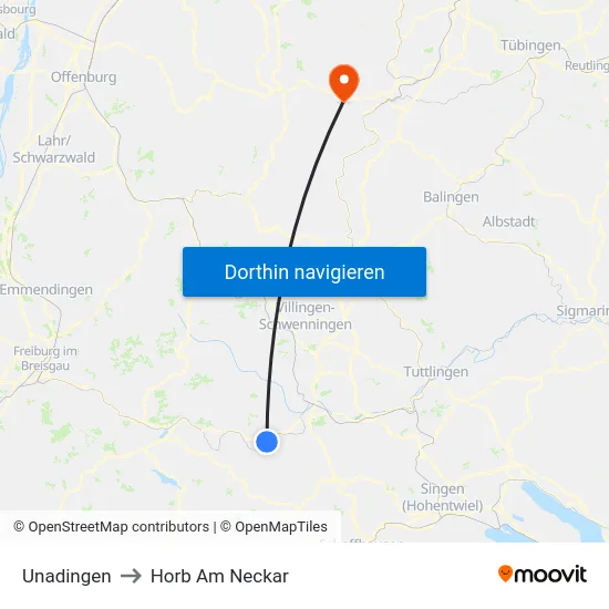 Unadingen to Horb Am Neckar map