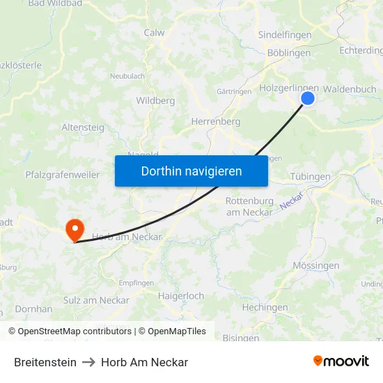 Breitenstein to Horb Am Neckar map
