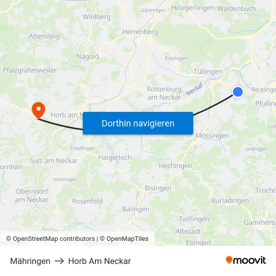 Mähringen to Horb Am Neckar map