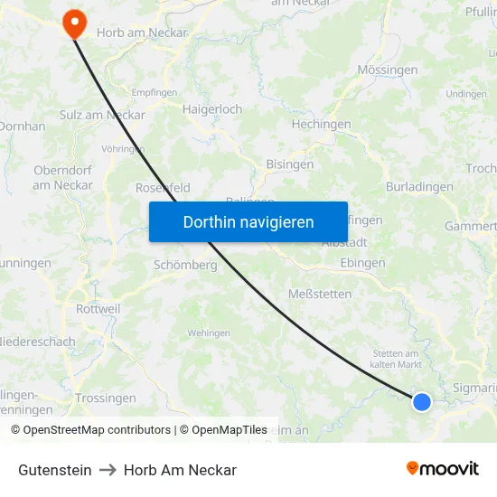 Gutenstein to Horb Am Neckar map