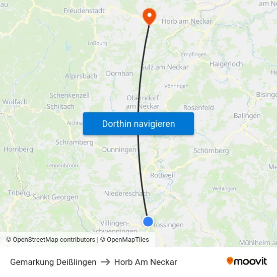 Gemarkung Deißlingen to Horb Am Neckar map
