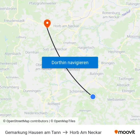 Gemarkung Hausen am Tann to Horb Am Neckar map