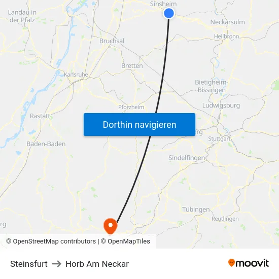 Steinsfurt to Horb Am Neckar map