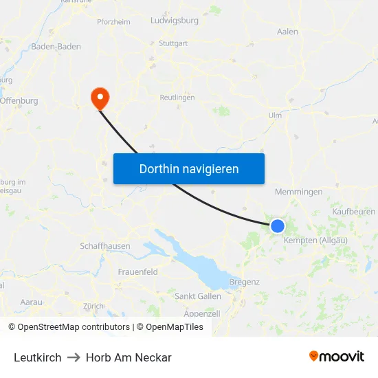 Leutkirch to Horb Am Neckar map