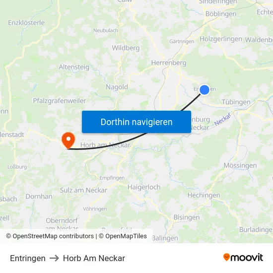 Entringen to Horb Am Neckar map