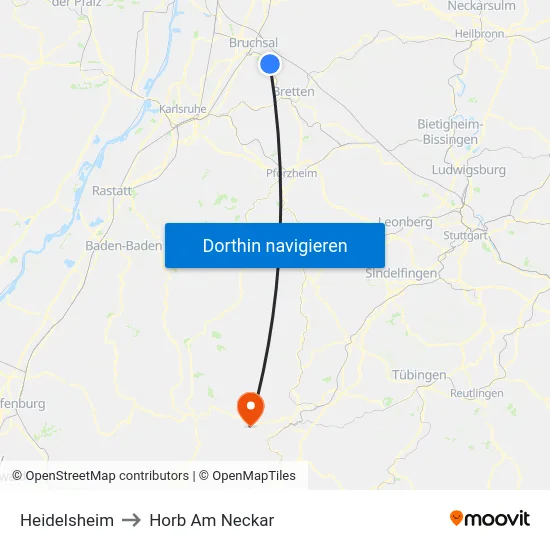 Heidelsheim to Horb Am Neckar map