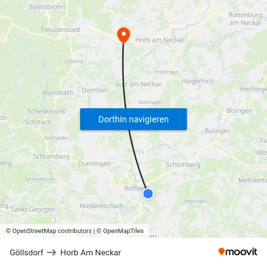 Göllsdorf to Horb Am Neckar map