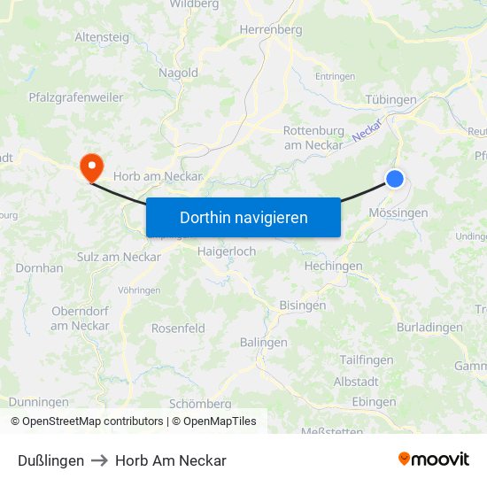 Dußlingen to Horb Am Neckar map