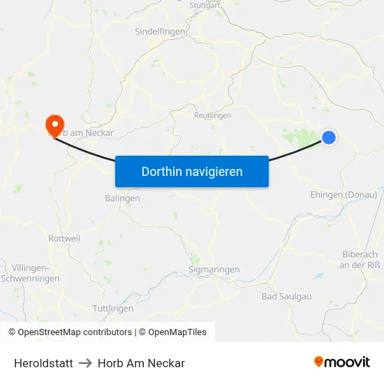 Heroldstatt to Horb Am Neckar map