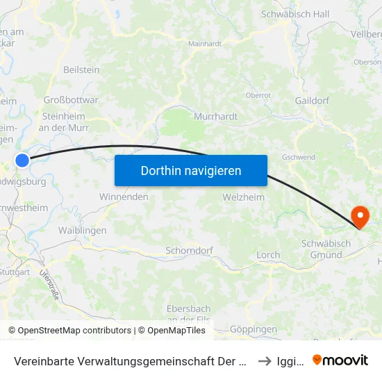 Vereinbarte Verwaltungsgemeinschaft Der Stadt Freiberg am Neckar to Iggingen map