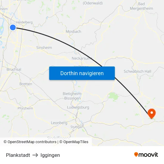 Plankstadt to Iggingen map