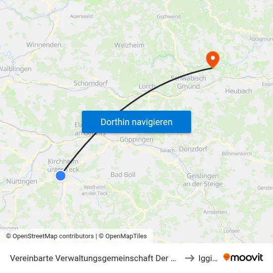 Vereinbarte Verwaltungsgemeinschaft Der Stadt Kirchheim Unter Teck to Iggingen map