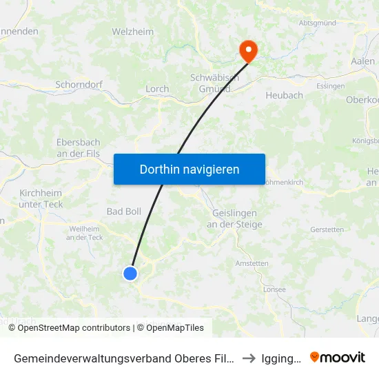 Gemeindeverwaltungsverband Oberes Filstal to Iggingen map
