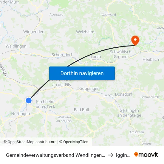 Gemeindeverwaltungsverband Wendlingen am Neckar to Iggingen map