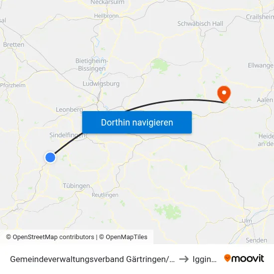 Gemeindeverwaltungsverband Gärtringen/Ehningen to Iggingen map