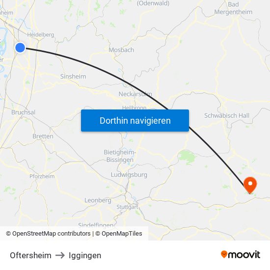 Oftersheim to Iggingen map