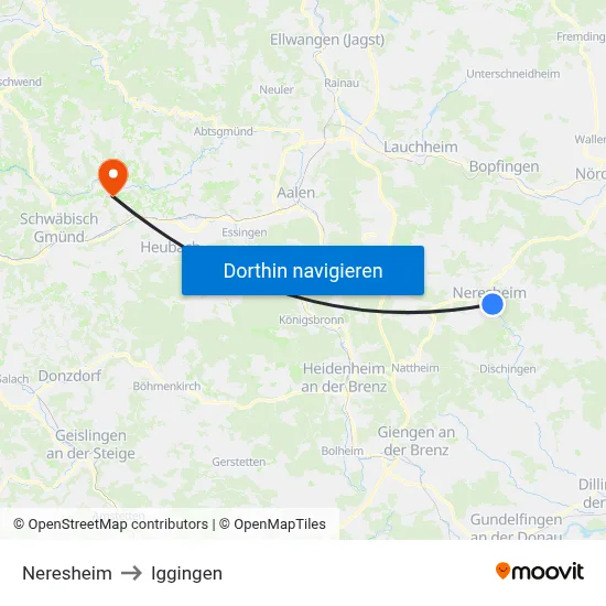 Neresheim to Iggingen map