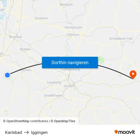Karlsbad to Iggingen map
