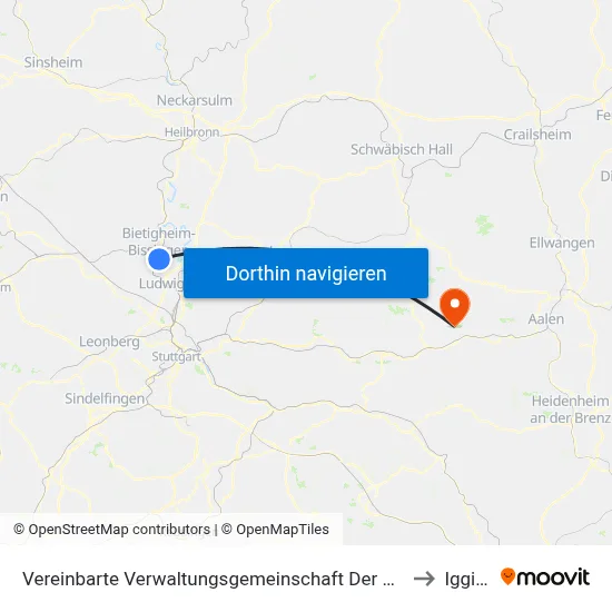 Vereinbarte Verwaltungsgemeinschaft Der Stadt Bietigheim-Bissingen to Iggingen map