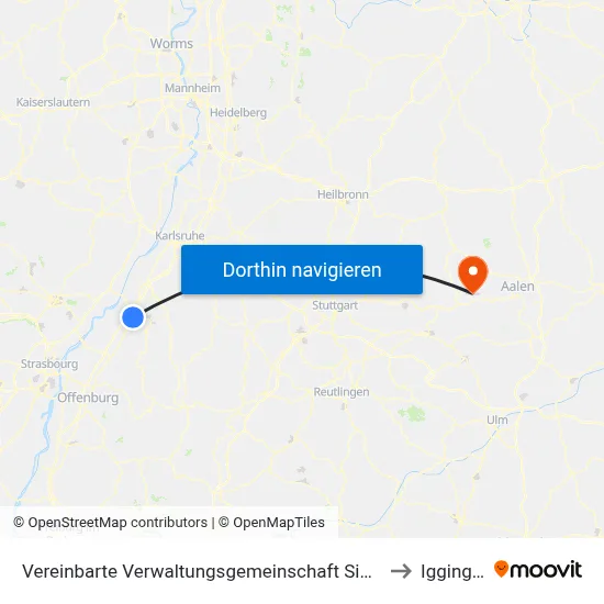 Vereinbarte Verwaltungsgemeinschaft Sinzheim to Iggingen map