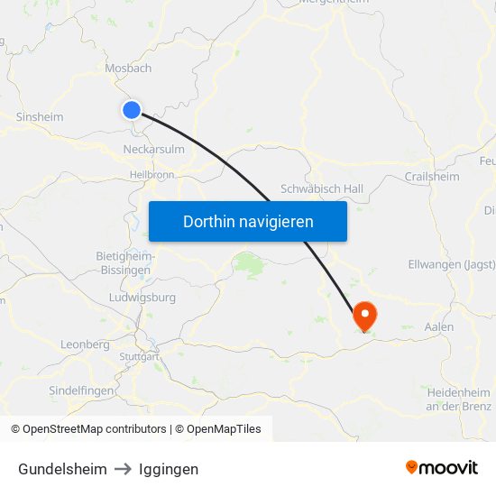 Gundelsheim to Iggingen map