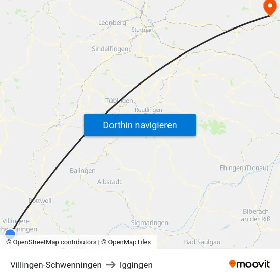 Villingen-Schwenningen to Iggingen map