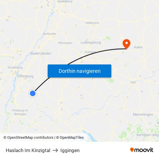 Haslach Im Kinzigtal to Iggingen map