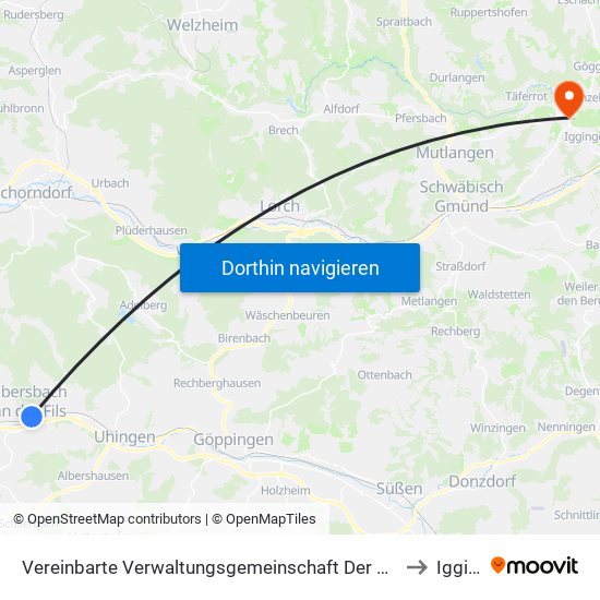 Vereinbarte Verwaltungsgemeinschaft Der Stadt Ebersbach An Der Fils to Iggingen map