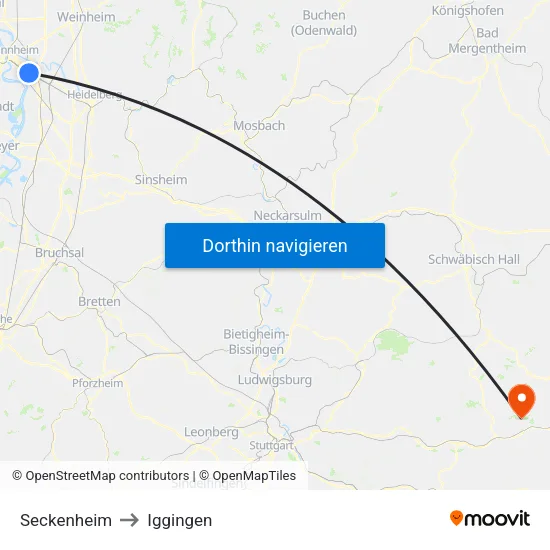 Seckenheim to Iggingen map