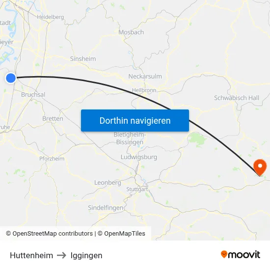 Huttenheim to Iggingen map