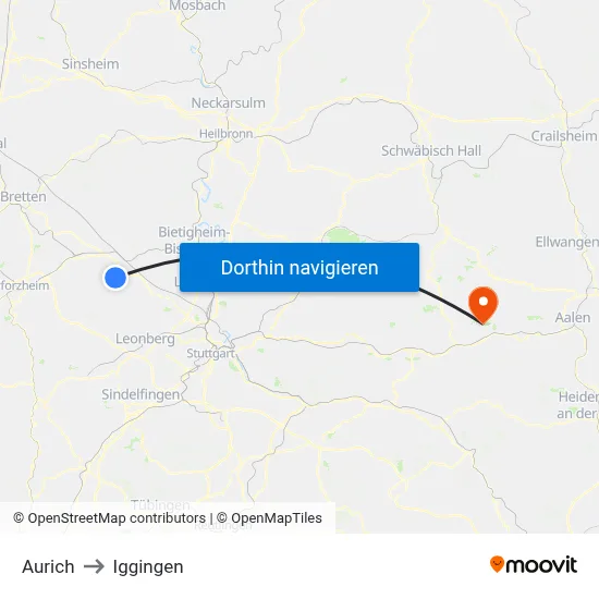 Aurich to Iggingen map