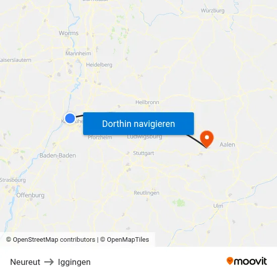 Neureut to Iggingen map