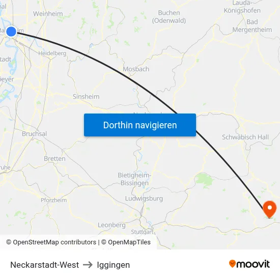 Neckarstadt-West to Iggingen map