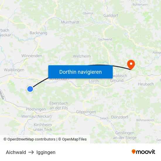 Aichwald to Iggingen map