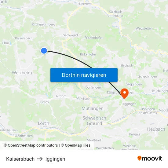 Kaisersbach to Iggingen map
