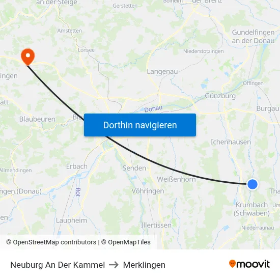 Neuburg An Der Kammel to Merklingen map