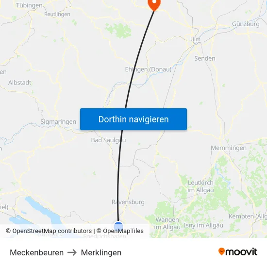 Meckenbeuren to Merklingen map
