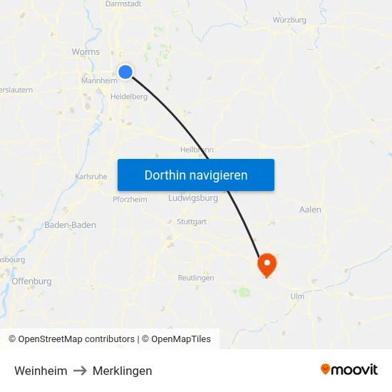 Weinheim to Merklingen map