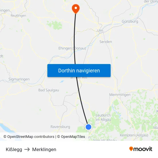 Kißlegg to Merklingen map