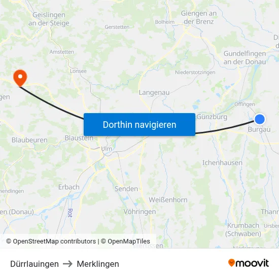 Dürrlauingen to Merklingen map