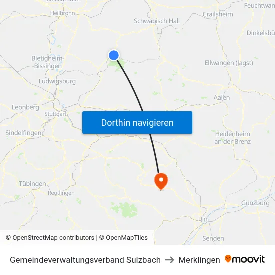 Gemeindeverwaltungsverband Sulzbach to Merklingen map