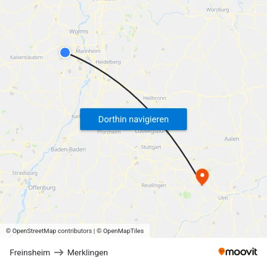 Freinsheim to Merklingen map