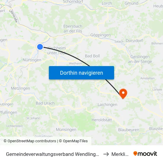 Gemeindeverwaltungsverband Wendlingen am Neckar to Merklingen map