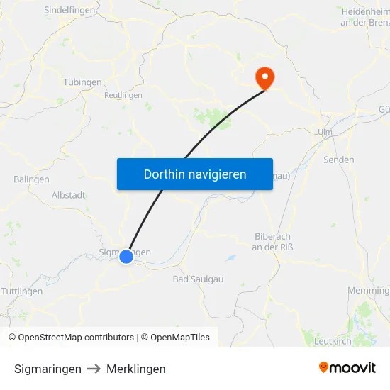 Sigmaringen to Merklingen map